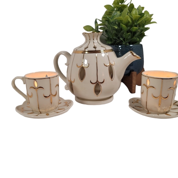 PartyLite Accents Partylite Ivorygold Ceramic Teapot Set Poshmark